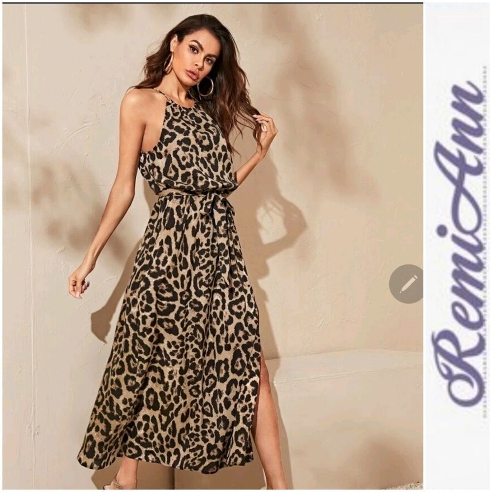 Split Thigh Belted Leopard Halter D